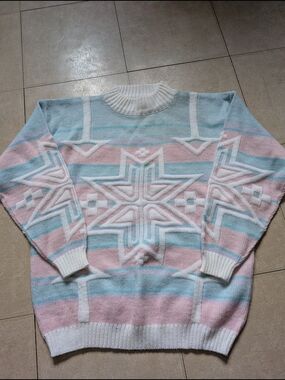 Vintage Pastel Women’s Sweater - Pink & Light Blue